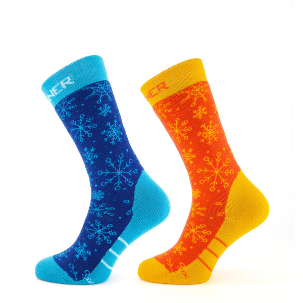 SNOW SKISOKKEN JUNIOR DUBBELVERPAKKING - BLAUW / ORANJE