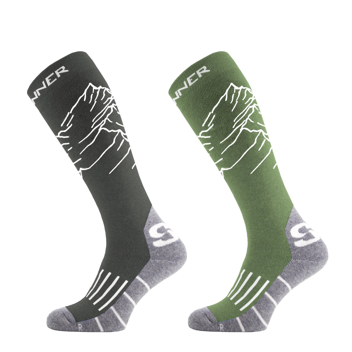MOUNTAIN CHAUSSETTES DE SKI HOMME PACK DE DEUX - VERT / NOIR