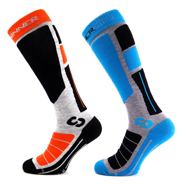 PRO SOCKS II SKISOKKEN UNISEX DUBBELVERPAKKING - ORANJE / BLAUW