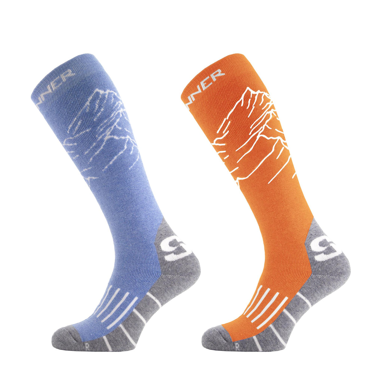 MOUNTAIN SKISOKKEN DAMES DUBBELVERPAKKING - BLAUW / ORANJE