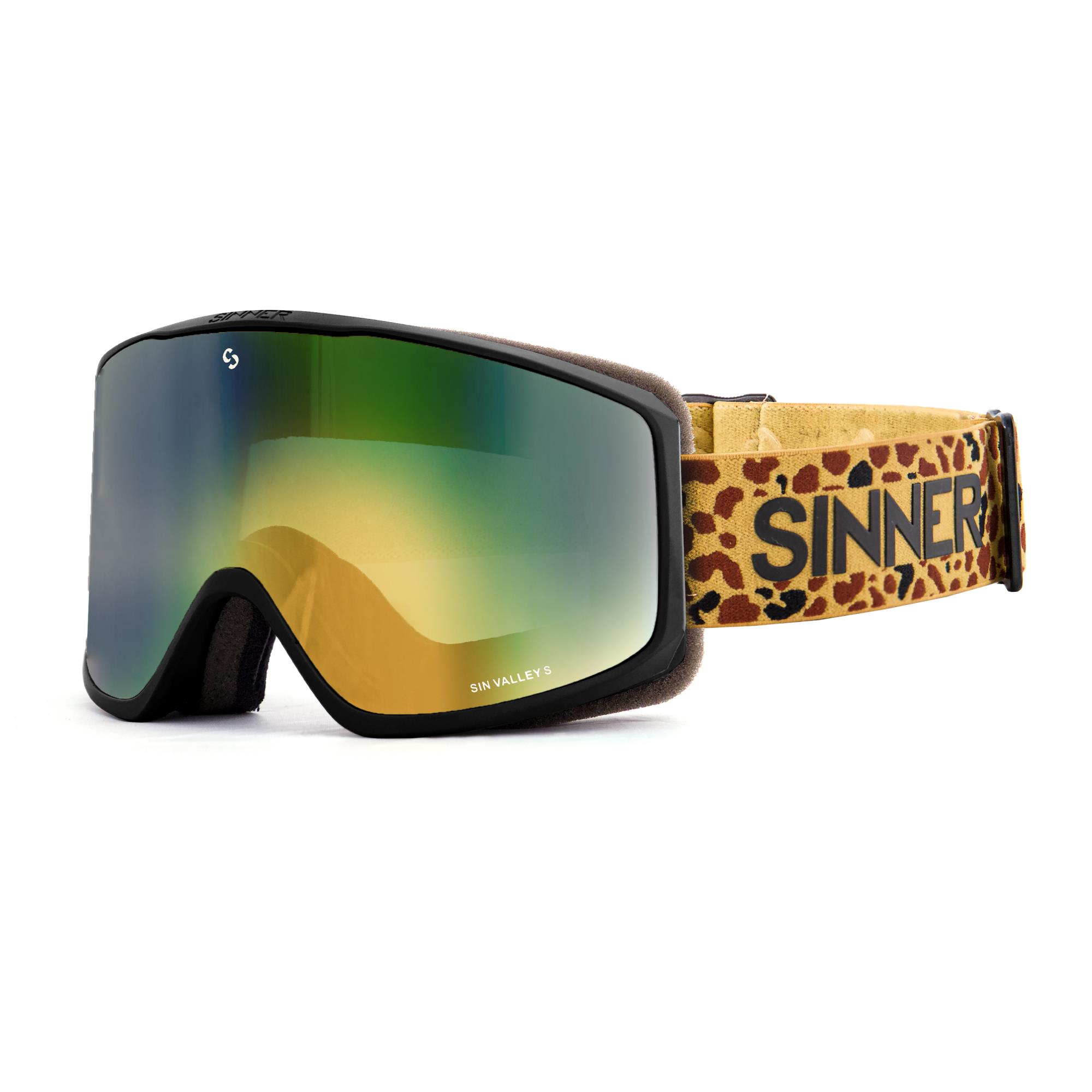 Sinner Sinner Sin Valley S Skibril - Zwart Luipaard + GRATIS EXTRA LENS | Categorie 3