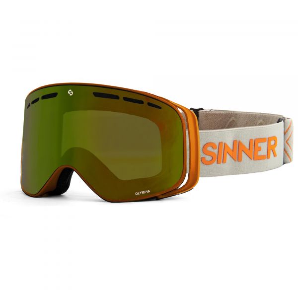 OLYMPIA GAFAS DE ESQUÍ - NARANJA MATE - LENTE ESPEJO VERDE DORADO