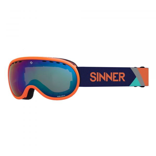 VORLAGE SKIBRILLE - MATT ORANGE - VOLL BLAU VERSPIEGELTE GLÄSER