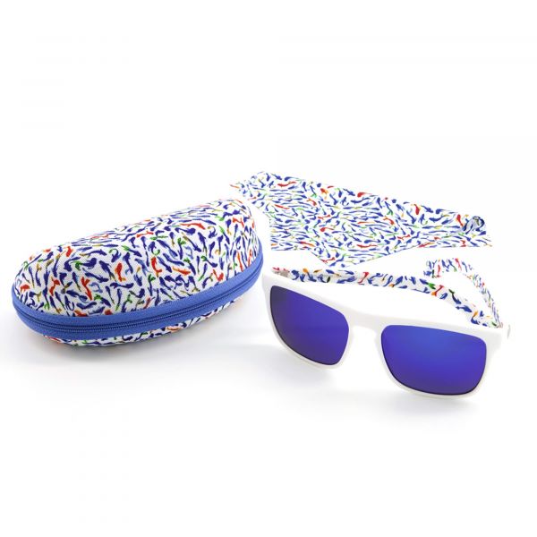 THUNDER X FISH FRED SUNGLASSES (BOX) - MATTE WHITE - BLUE LENS