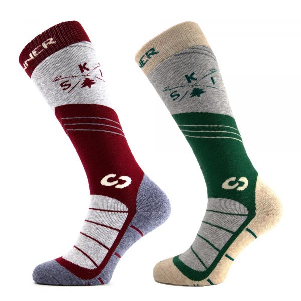 SKI SOCKS MEN - MOUNTAIN BURGUNDY/GREEN