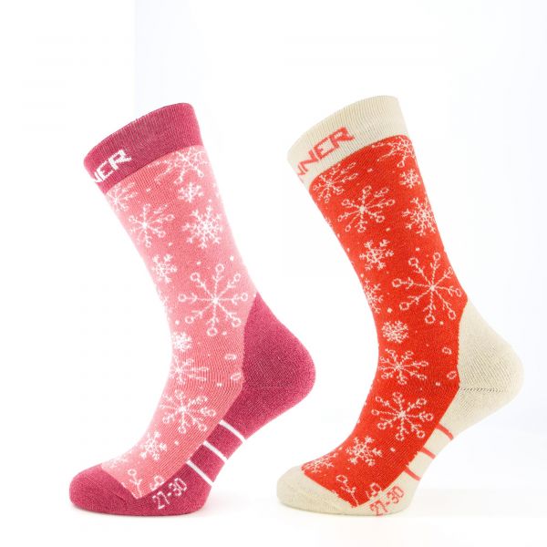 SKI SOCKS KIDS - SNOW PINK/RED